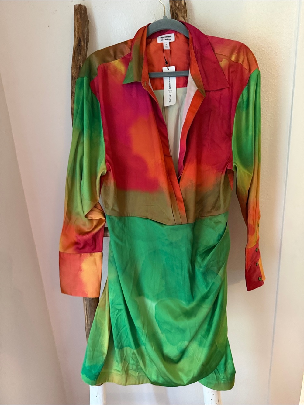 MonroeSteele The Drop Colorful Long Sleeve Multicolor Shirt Dress NWT XL